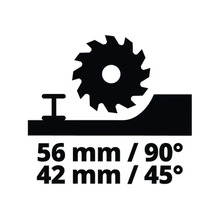 Hĺbka rezu 56 milimetrov pri 90 stupňoch a 42 milimetrov pri 45 stupňoch