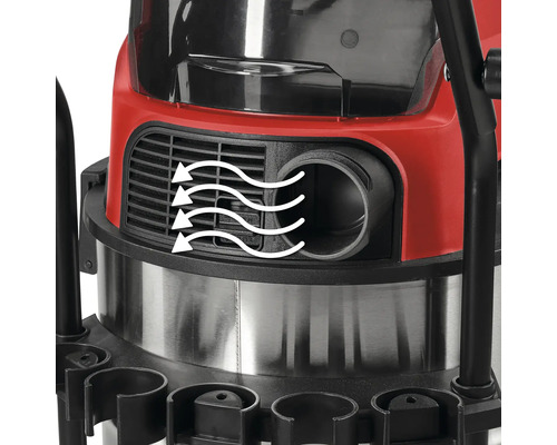 Detailný pohľad na mokrý a suchý vysávač s výstupom vzduchu a funkciou fúkania