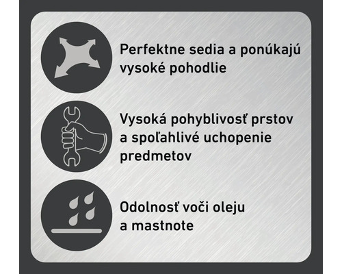 Symboly pre perfektné uchopenie, vysokú obratnosť prstov a odolnosť voči oleju