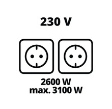 Symbol pre napätie 230 V, výkon 2600 W a maximálny výkon 3100 W