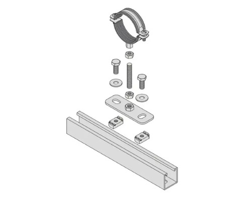 Rúrková objímka s montážnou lištou, skrutkami, maticami a podložkami