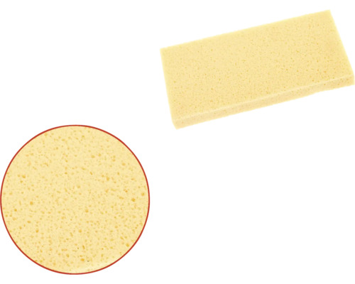 Dve žlté špongie, jedna obdĺžniková a jedna okrúhla, na upratovanie