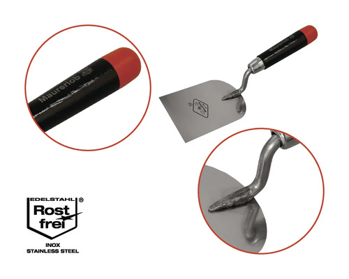 Murárska lyžica s oceľovou čepeľou a plastovou rukoväťou