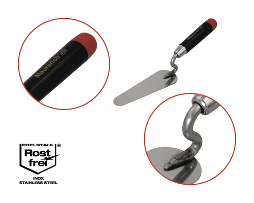 Murárska lyžica s čiernou rukoväťou a nerezovým povrchom