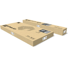 Dve hnedé kartónové krabice pre záhradný domček G21, označené ako časť jedna z dvoch a časť dve z dvoch.