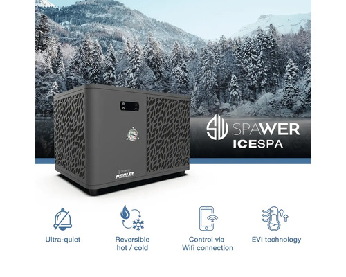 Tepelné čerpadlo Poolex Spawer IceSpa pre vírivky s ovládaním cez Wifi, technológiou EVI, veľmi tiché a reverzibilné na ohrev aj chladenie.