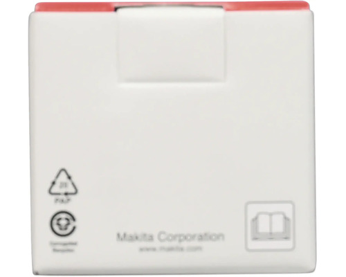 Makita Corporation Logo, symboly na recykláciu papiera a pokyn na prečítanie návodu na obsluhu na obale.