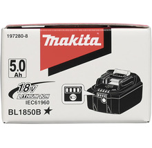 Obal pre Lítium-iónový akumulátor Makita 18 Voltov 5,0 Ampérhodín model BL1850B s indikátorom nabitia a Makita Logo.