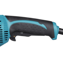 Ergonomická rukoväť elektrického náradia v azúrovej a čiernej farbe so štruktúrovaným úchopom a spúšťacím spínačom.