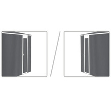 Kovový záhradný domček s vlnitým profilom, jednokrídlové dvere s možnosťou montáže vľavo alebo vpravo.