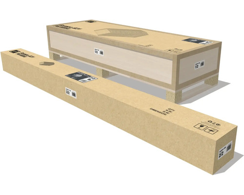 Balenie plechovej garáže G21 Portland, pozostávajúce z dvoch kartónových krabíc, časť jedna z dvoch a časť dve z dvoch.