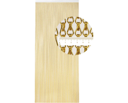 Zlatý retiazkový záves s detailným záberom článkov reťaze a vyznačením centimetrov