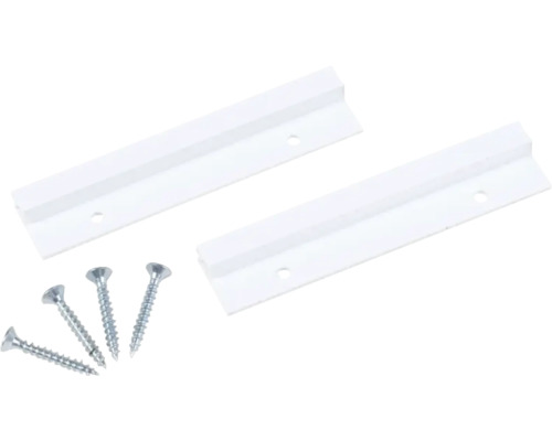 Dve biele závesné lišty na spisy so štyrmi skrutkami