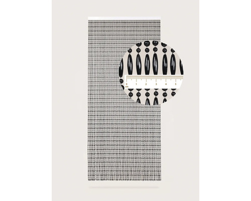 Korálkový záves s detailným pohľadom a meracou stupnicou v centimetroch