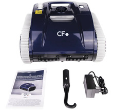 Bazénový robot s príslušenstvom ako je návod na obsluhu, hák a nabíjačka