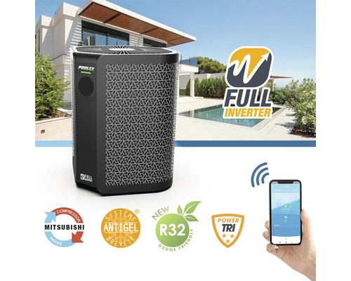 Bazénové tepelné čerpadlo Poolex Full Inverter s ovládaním mobilom, kompresorom Mitsubishi, protimrazovým systémom, chladivom R32 a trojfázovým prúdom.