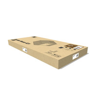 Plochá kartónová krabica pre záhradný domček G21 GAH s vyobrazením výrobku a symbolmi pre krehký tovar a ochranu pred vlhkom.