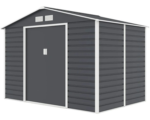 Kovový záhradný domček so sedlovou strechou, posuvnými dverami a vetracími otvormi