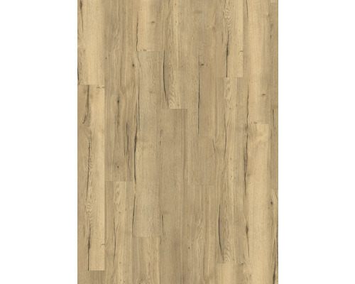 Laminátová podlaha v rustikálnom dekore duba s výraznou textúrou a viditeľnými prasklinami.