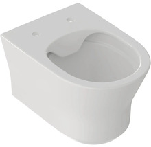 Závesná toaleta bez splachovacieho okruhu z bielej keramiky.