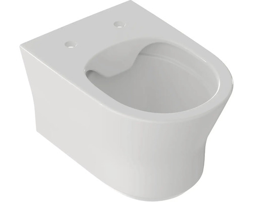 Závesná toaleta bez splachovacieho okruhu z bielej keramiky.