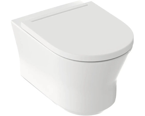 Závesná WC misa z keramiky s moderným zaobleným dizajnom.