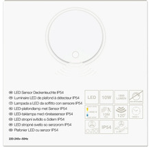 LED stropné svetlo so senzorom IP54, 10 Wattov, 1800 Lúmenov, 4000 Kelvinov, dosah 10 metrov, uhol 120 stupňov, nestmievateľné.