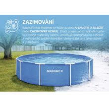 Bazén Marimex Florida s konštrukciou v záhrade, znázorňujúci možnosti zazimovania vonku alebo vypustenia a uskladnenia.