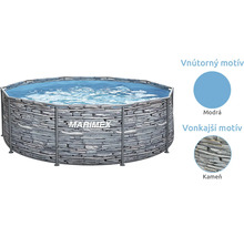 Okrúhly nadzemný bazén Marimex s konštrukciou v dekore kameňa a modrou vnútornou fóliou.