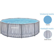 Bazén s konštrukciou Marimex, okrúhly, s vonkajším motívom sivého dreva a modrým vnútrom.