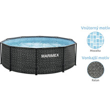 Okrúhly bazén Marimex s konštrukciou, vonkajšou stenou s motívom ratanu a vnútornou fóliou s mozaikovým vzorom.