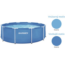 Rámový bazén Marimex, okrúhly, modrý, s bielou kovovou konštrukciou.