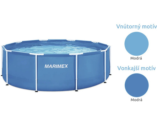 Rámový bazén Marimex, okrúhly, modrý, s bielou kovovou konštrukciou.