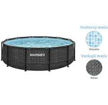 Nadzemný bazén Marimex s kovovou konštrukciou, vonkajším ratanovým vzorom a vnútorným mozaikovým motívom.
