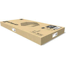 Plochý kartónový obal pre záhradný domček G21 s vyobrazením produktu, čiarovými kódmi a manipulačnými symbolmi.