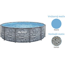 Bazén Marimex s konštrukciou, okrúhly, s vonkajším motívom kameňa a modrou vnútornou fóliou.
