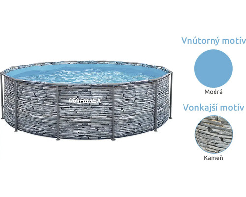 Bazén Marimex s konštrukciou, okrúhly, s vonkajším motívom kameňa a modrou vnútornou fóliou.