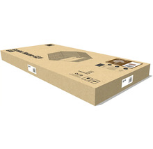 Plochý kartónový obal pre záhradný domček G21 GAH 706 s informáciami o produkte a manipulačnými symbolmi.