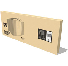 Kartónový obal pre sivý kovový záhradný domček G21 GAH 407 s rozmermi 213 krát 191 centimetrov.