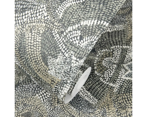 Rolka tapety s mozaikovým bodkovaným vzorom v zakrivených tvaroch.