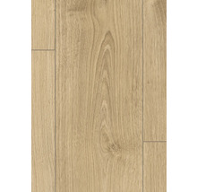 Laminátová podlaha vo vzhľade svetlého duba s prírodnou štruktúrou a uzlami.