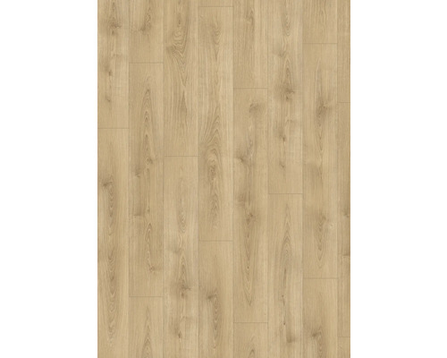 Laminátová podlaha v dekore duba s autentickou štruktúrou dreva a viditeľnými hrčami.