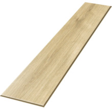 Jednotlivá podlahová lamela s dekorom dreva vo svetlom dube a štruktúrovaným povrchom pre podlahové krytiny.