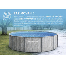 Okrúhly nadzemný bazén Marimex Florida s dekorom dreva, informácie o zazimovaní vonku alebo vypustení a uskladnení.