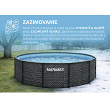 Rámový bazén Marimex Florida s ratanovým dekorom v záhrade, zobrazený v letnej a zimnej scéne pre ilustráciu možností zazimovania.