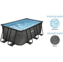 Obdĺžnikový rámový bazén Marimex s vonkajším ratanovým dekorom a vnútorným mozaikovým vzorom.