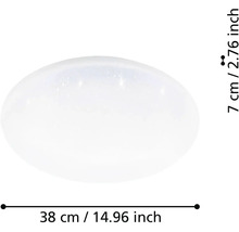 Okrúhle LED stropné svietidlo s efektom hviezdnej oblohy, priemer 38 centimetrov, výška 7 centimetrov.