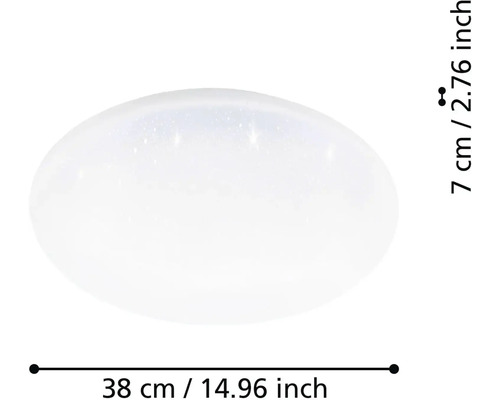 Okrúhle LED stropné svietidlo s efektom hviezdnej oblohy, priemer 38 centimetrov, výška 7 centimetrov.