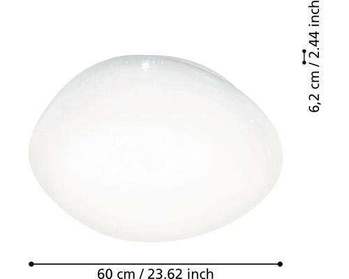 Okrúhle stropné svietidlo s efektom hviezdnej oblohy, priemer 60 centimetrov a výška 6,2 centimetrov.