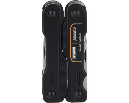 Multifunkčný nástroj DeWalt v čiernej farbe, špeciálna edícia McLaren Formula 1 Team s McLaren Logo a DeWalt Logo na rukoväti.